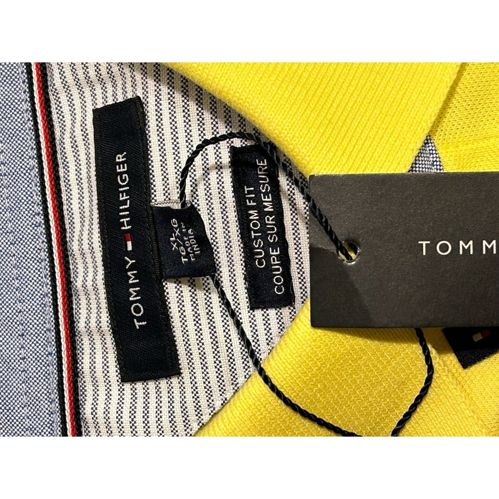 Tommy Hilfiger Men's Bar Stripe Logo Polo Shirt Yellow White Red Size XL READ - Picture 6 of 8